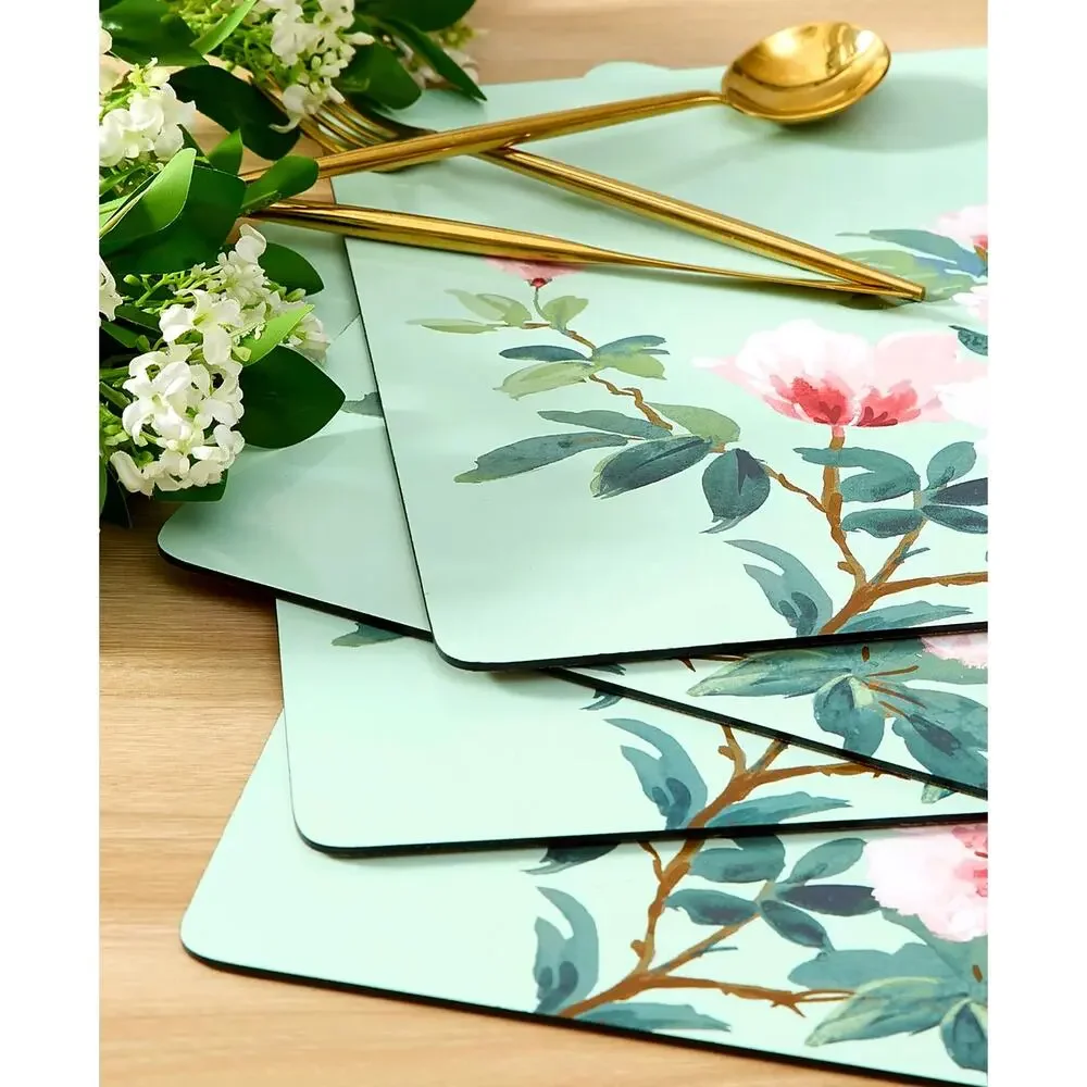 Laura Ashley Blossom Branch Cork Placemats Pink Green Floral 12x16 Set of 4 NEW